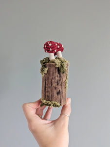 Macrame driftwood stump mushrooms and moss