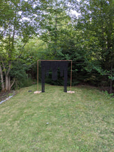 Load image into Gallery viewer, Black Macrame Wedding Backdrop // Macrame Ceremony Arch String Theories Fiber Design