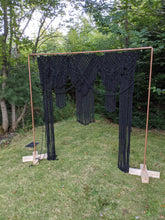 Load image into Gallery viewer, Black Macrame Wedding Backdrop // Macrame Ceremony Arch String Theories Fiber Design
