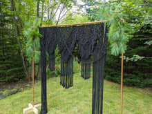 Load image into Gallery viewer, Black Macrame Wedding Backdrop // Macrame Ceremony Arch String Theories Fiber Design