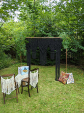 Load image into Gallery viewer, Black Macrame Wedding Backdrop // Macrame Ceremony Arch String Theories Fiber Design