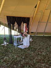 Load image into Gallery viewer, Black Macrame Wedding Backdrop // Macrame Ceremony Arch String Theories Fiber Design