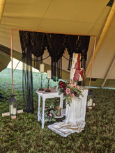 Load image into Gallery viewer, Black Macrame Wedding Backdrop // Macrame Ceremony Arch String Theories Fiber Design