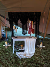 Load image into Gallery viewer, Black Macrame Wedding Backdrop // Macrame Ceremony Arch String Theories Fiber Design