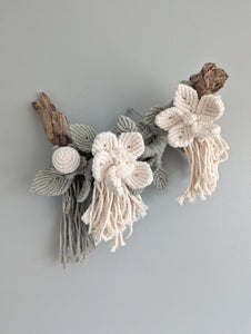 Macrame Boho Mini Floral Wall Hanging Sculpture - Cream & Sage