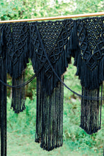 Load image into Gallery viewer, Black Macrame Wedding Backdrop // Macrame Ceremony Arch String Theories Fiber Design