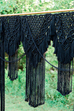 Load image into Gallery viewer, Black Macrame Wedding Backdrop // Macrame Ceremony Arch String Theories Fiber Design