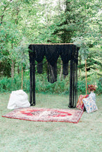 Load image into Gallery viewer, Black Macrame Wedding Backdrop // Macrame Ceremony Arch String Theories Fiber Design