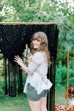 Load image into Gallery viewer, Black Macrame Wedding Backdrop // Macrame Ceremony Arch String Theories Fiber Design
