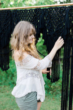 Load image into Gallery viewer, Black Macrame Wedding Backdrop // Macrame Ceremony Arch String Theories Fiber Design