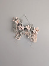 Load image into Gallery viewer, Macrame Boho Floral Wall Hanging Sculpture - Cream & Sage & Rose Gold