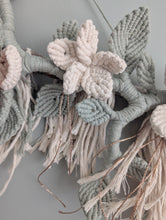 Load image into Gallery viewer, Macrame Boho Floral Wall Hanging Sculpture - Cream & Sage & Rose Gold