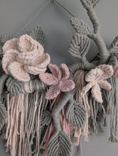 Load image into Gallery viewer, Macrame Boho Floral Wall Hanging Sculpture - Cream, Pink & Sage