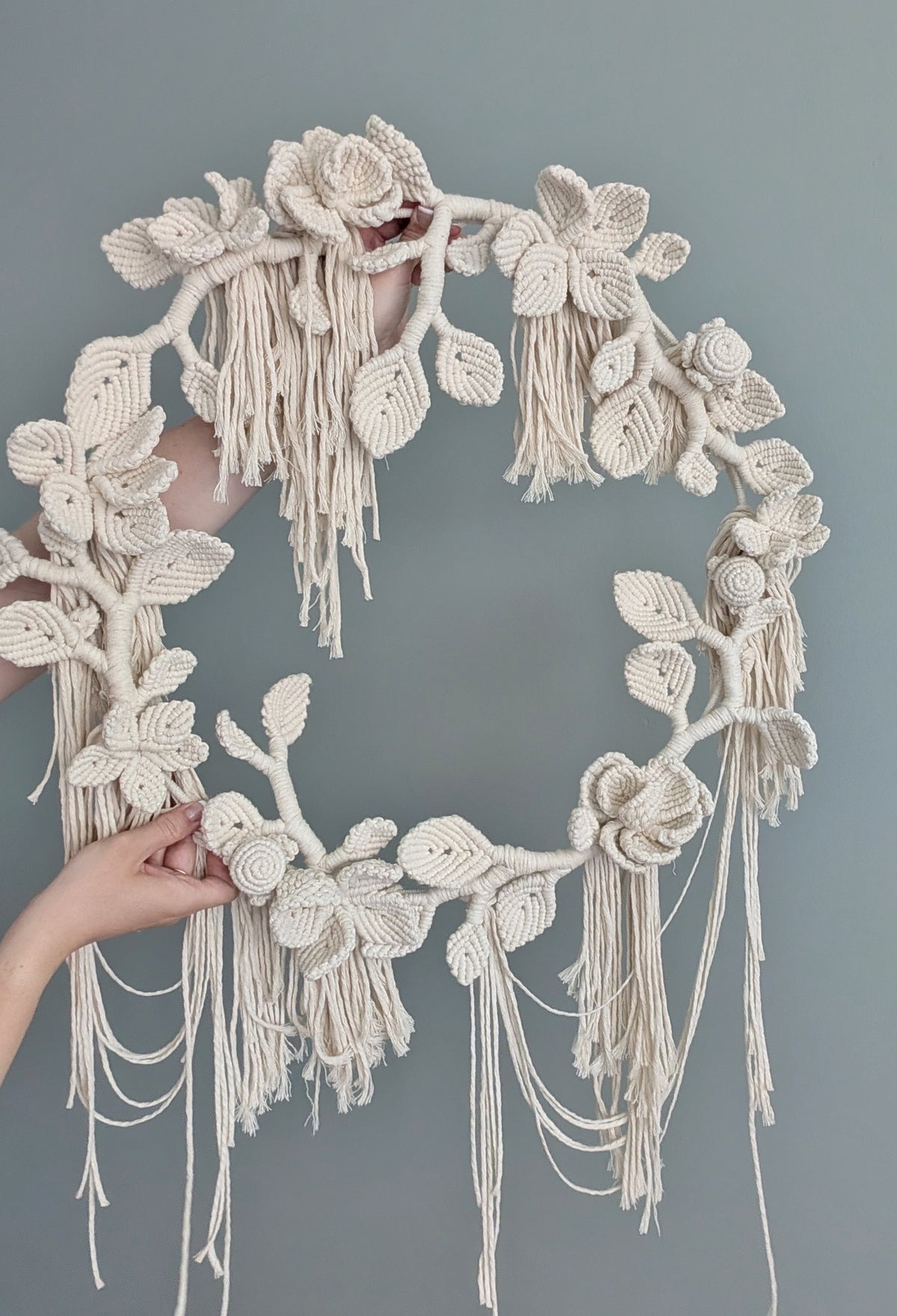 Cream Leaf and Floral Bouquet Circular Hoop Wall Hanging