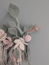 Load image into Gallery viewer, Macrame Boho Floral Wall Hanging Sculpture - Cream, Pink & Sage
