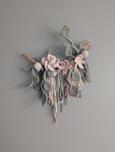 Load image into Gallery viewer, Macrame Boho Floral Wall Hanging Sculpture - Cream, Pink & Sage