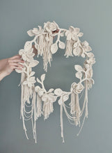 Load image into Gallery viewer, Cream Leaf and Floral Bouquet Circular Hoop Wall Hanging