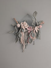 Load image into Gallery viewer, Macrame Boho Floral Wall Hanging Sculpture - Cream, Pink & Sage