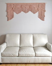 Load image into Gallery viewer, Pink Macrame Wedding Backdrop // Macrame Ceremony Arch String Theories Fiber Design