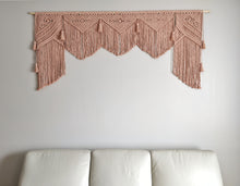 Load image into Gallery viewer, Pink Macrame Wedding Backdrop // Macrame Ceremony Arch String Theories Fiber Design
