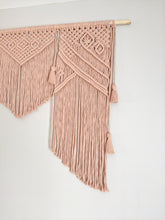 Load image into Gallery viewer, Pink Macrame Wedding Backdrop // Macrame Ceremony Arch String Theories Fiber Design