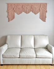 Load image into Gallery viewer, Pink Macrame Wedding Backdrop // Macrame Ceremony Arch String Theories Fiber Design