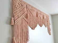 Load image into Gallery viewer, Pink Macrame Wedding Backdrop // Macrame Ceremony Arch String Theories Fiber Design