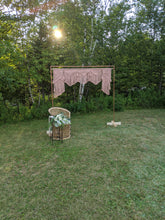 Load image into Gallery viewer, Pink Macrame Wedding Backdrop // Macrame Ceremony Arch String Theories Fiber Design