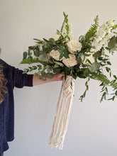 Load image into Gallery viewer, Macrame Wedding Bouquet Wrap in Cream String Theories Fiber Design