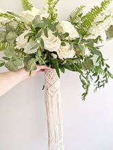Load image into Gallery viewer, Macrame Wedding Bouquet Wrap in Cream String Theories Fiber Design