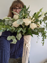 Load image into Gallery viewer, Macrame Wedding Bouquet Wrap in Cream String Theories Fiber Design