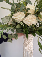 Load image into Gallery viewer, Macrame Wedding Bouquet Wrap in Cream String Theories Fiber Design