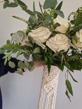 Load image into Gallery viewer, Macrame Wedding Bouquet Wrap in Cream String Theories Fiber Design