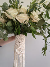 Load image into Gallery viewer, Macrame Wedding Bouquet Wrap in Cream String Theories Fiber Design