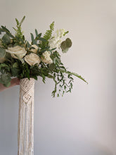Load image into Gallery viewer, Macrame Wedding Bouquet Wrap in Cream String Theories Fiber Design