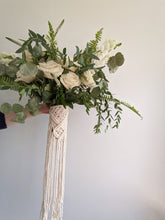 Load image into Gallery viewer, Macrame Wedding Bouquet Wrap in Cream String Theories Fiber Design