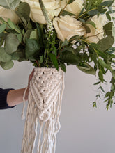Load image into Gallery viewer, Macrame Wedding Bouquet Wrap in Bright White String Theories Fiber Design