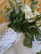 Load image into Gallery viewer, Macrame Wedding Bouquet Wrap in Bright White String Theories Fiber Design