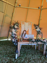 Load image into Gallery viewer, Macrame Wedding Backdrop // Macrame Ceremony Arch String Theories Fiber Design