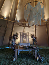 Load image into Gallery viewer, Macrame Wedding Backdrop // Macrame Ceremony Arch String Theories Fiber Design