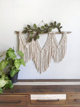 Load image into Gallery viewer, Flower Crown Macrame Hanging - Natural & Olive/Avocado String Theories Fiber Design