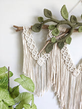 Load image into Gallery viewer, Flower Crown Macrame Hanging - Natural & Olive/Avocado String Theories Fiber Design