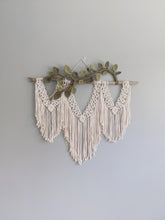 Load image into Gallery viewer, Flower Crown Macrame Hanging - Natural & Olive/Avocado String Theories Fiber Design