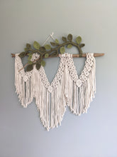Load image into Gallery viewer, Flower Crown Macrame Hanging - Natural & Olive/Avocado String Theories Fiber Design