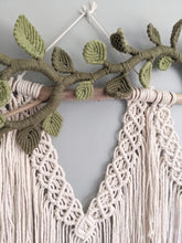 Load image into Gallery viewer, Flower Crown Macrame Hanging - Natural & Olive/Avocado String Theories Fiber Design