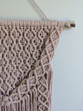 Load image into Gallery viewer, Macrame Pink Lace Wall Hanging on Driftwood String Theories Fiber Design