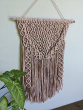 Load image into Gallery viewer, Macrame Pink Lace Wall Hanging on Driftwood String Theories Fiber Design