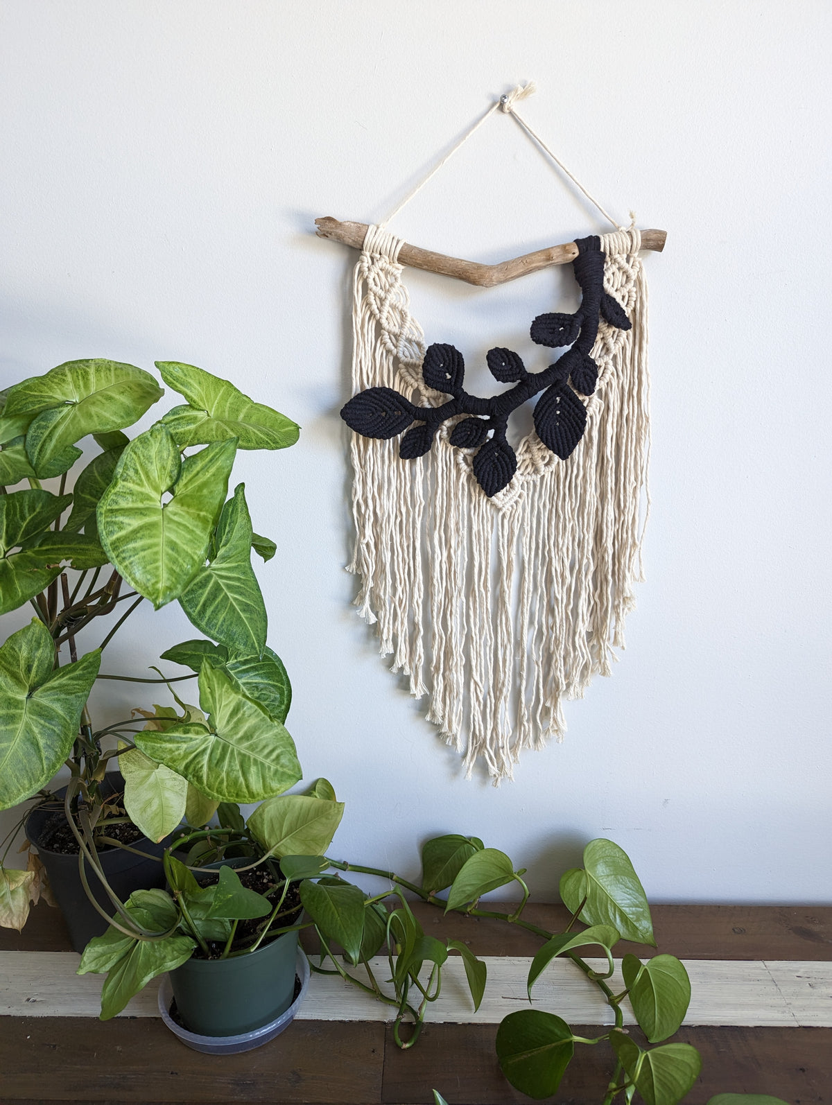 Flower Crown Macrame Hanging - Small - Natural & Black