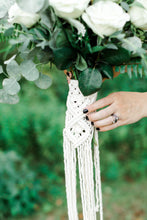 Load image into Gallery viewer, Macrame Wedding Bouquet Wrap in Cream String Theories Fiber Design
