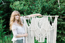 Load image into Gallery viewer, Macrame Wedding Backdrop // Macrame Ceremony Arch String Theories Fiber Design